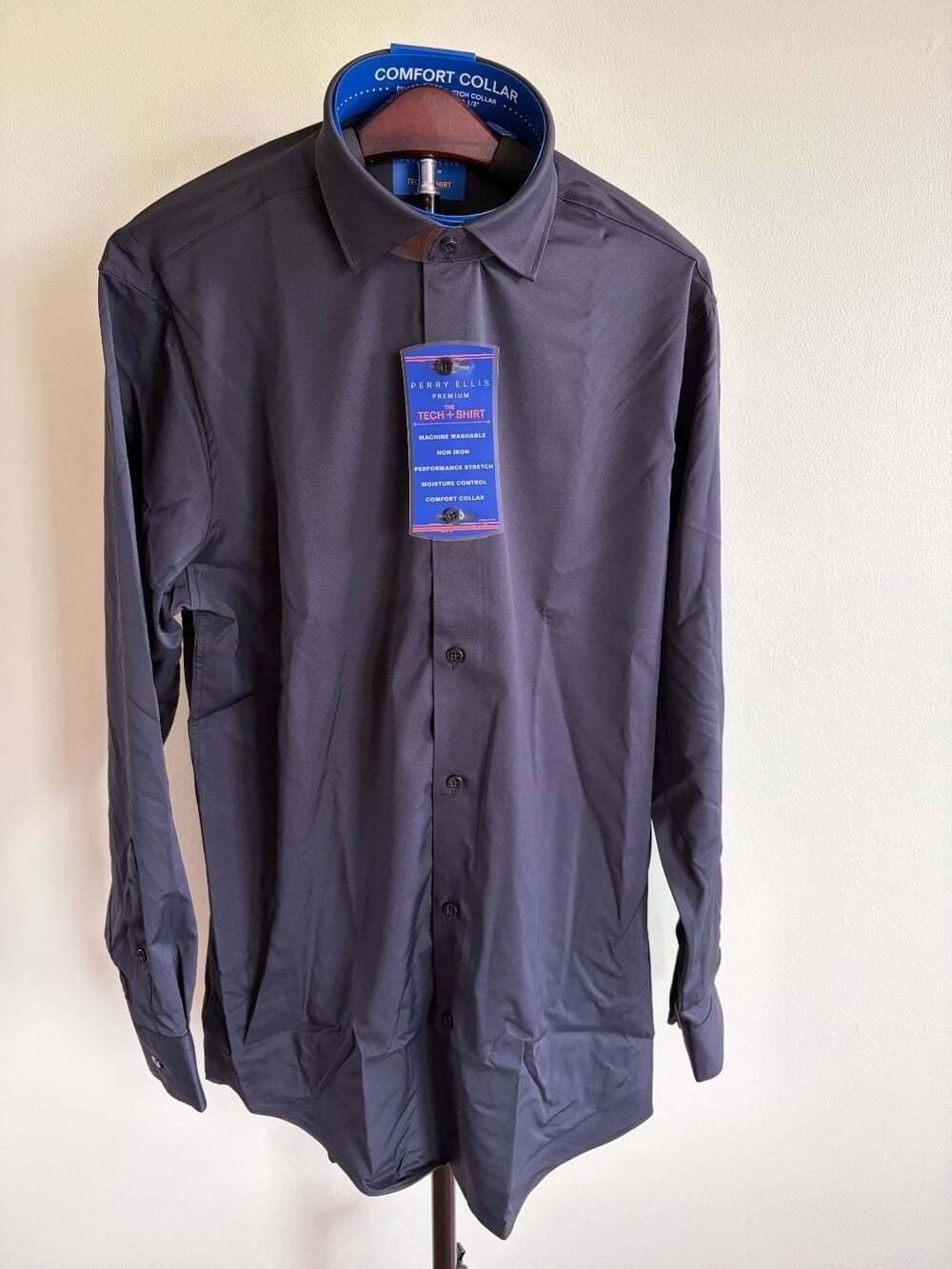Perry Ellis Dress Shirt The Tech Mens Size 15.5 Black NWT Stretch Non